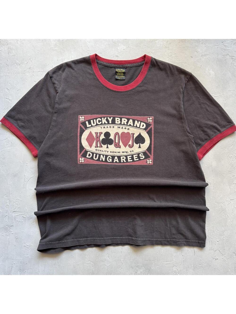 Vintage Y2K Lucky Brand Poker Gray Red Ringer T Shirt
